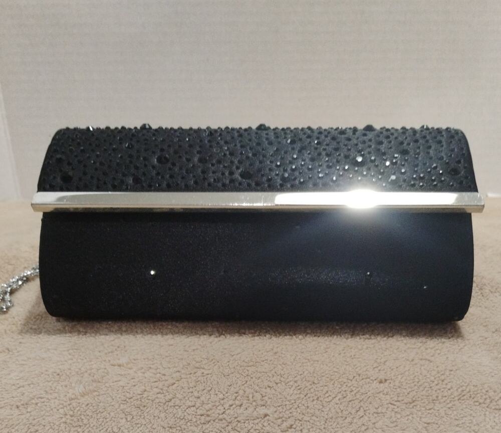 Charming Charlie Clutch with Black Crystals and Chain Strap